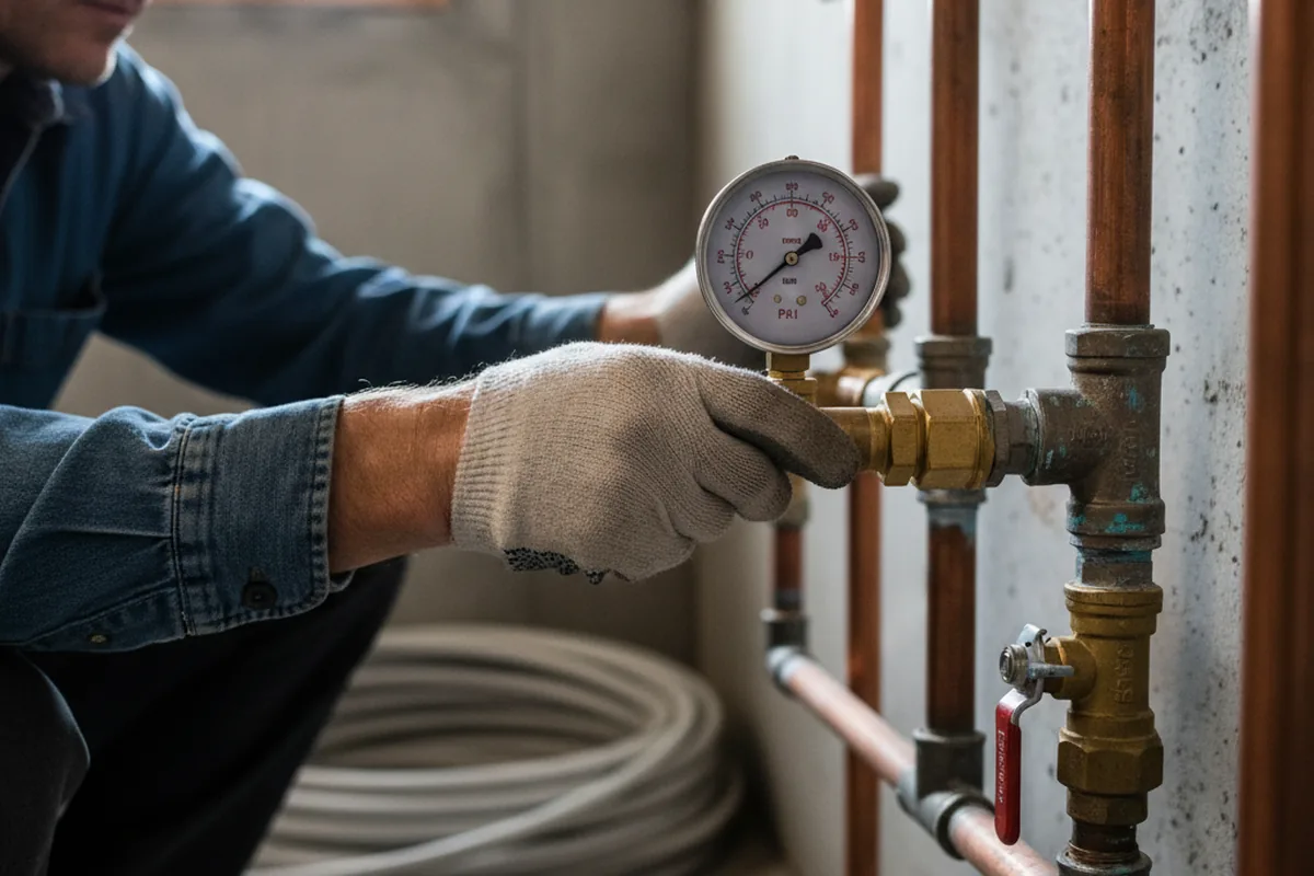 Pressure testing a repaired line during Water Line Repair in Milford